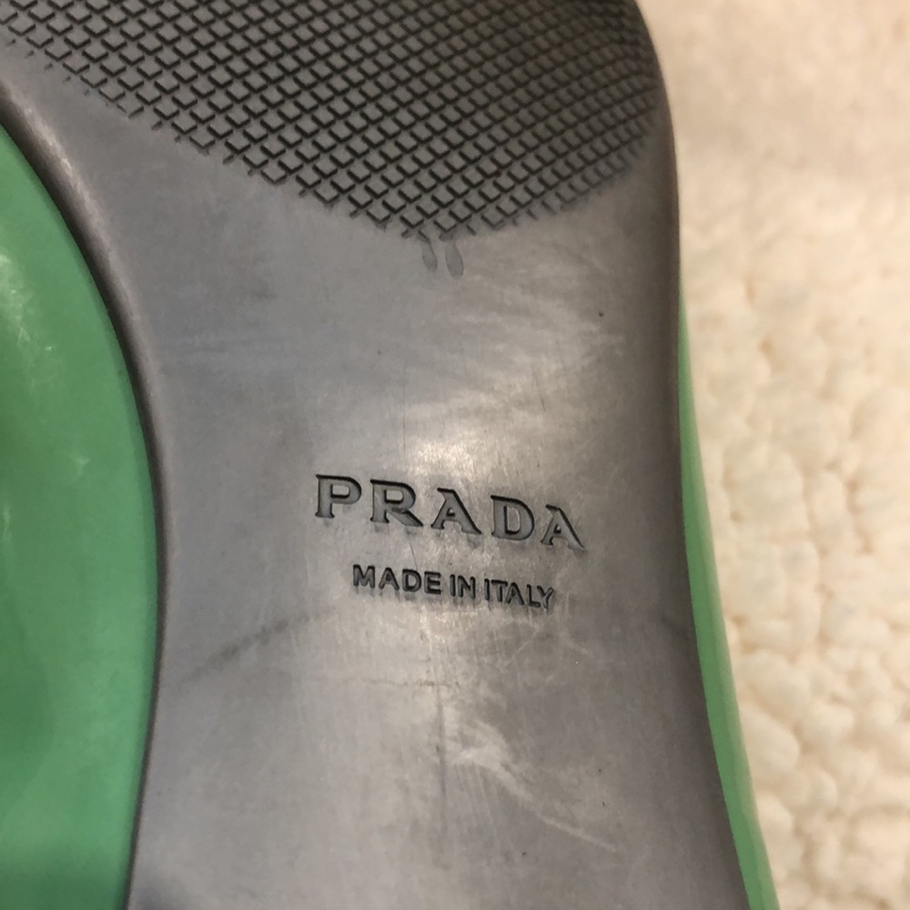 Prada Women's Green Patent Leather Bit Block Heel Loafers - Picture 10 of 13